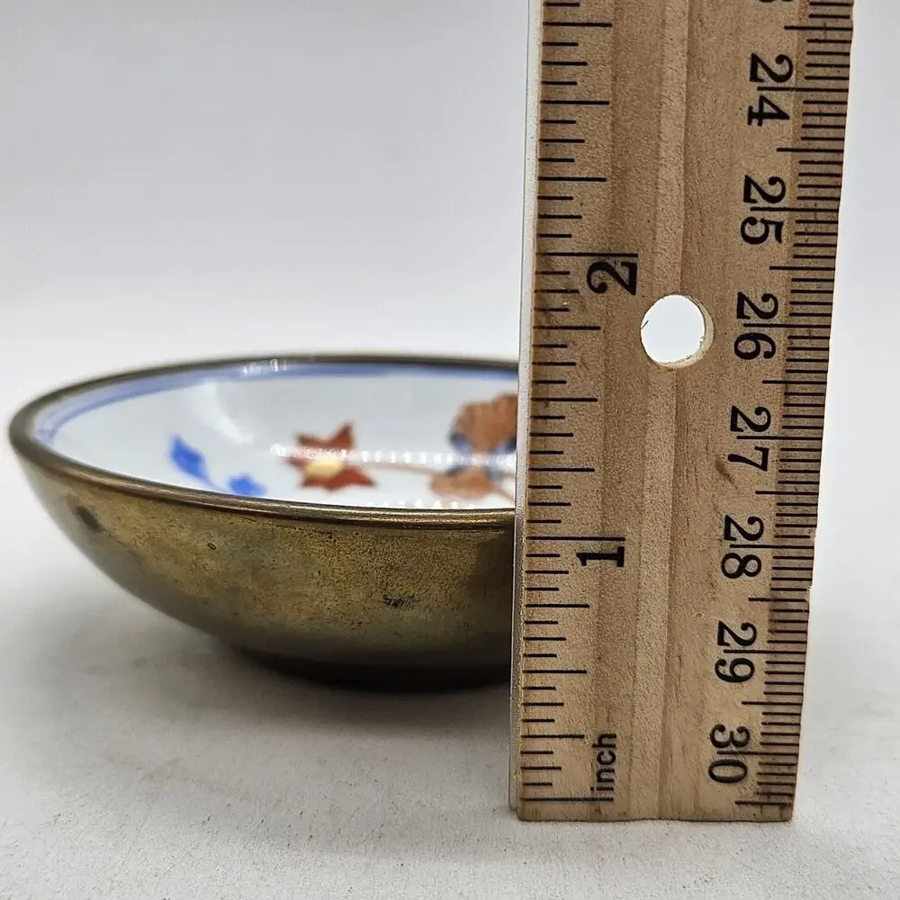 Vintage Japanese Porcelain Collector Plate Brass Trim Floral T.F.F. Hong Kong